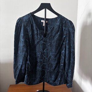 Rebecca Taylor turquoise and black animal-print blouse